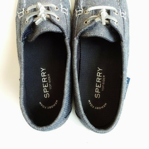 Sperry 6.5 Sparkly Blue Topsider Ladies Big Kids Chambray Denim - Picture 5 of 7